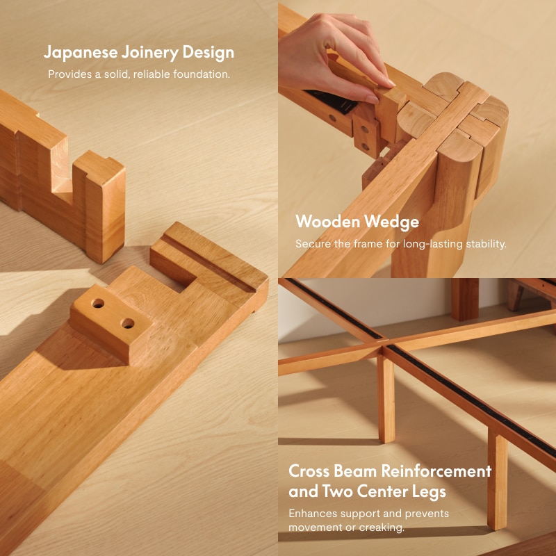 FlexiSpot Kana Japanese Joinery Bed with Headboard | Simple Design